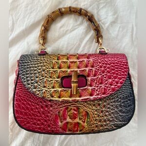 Hot Pink Crocodile Alligator Hand Bag Purse with Bamboo Handle